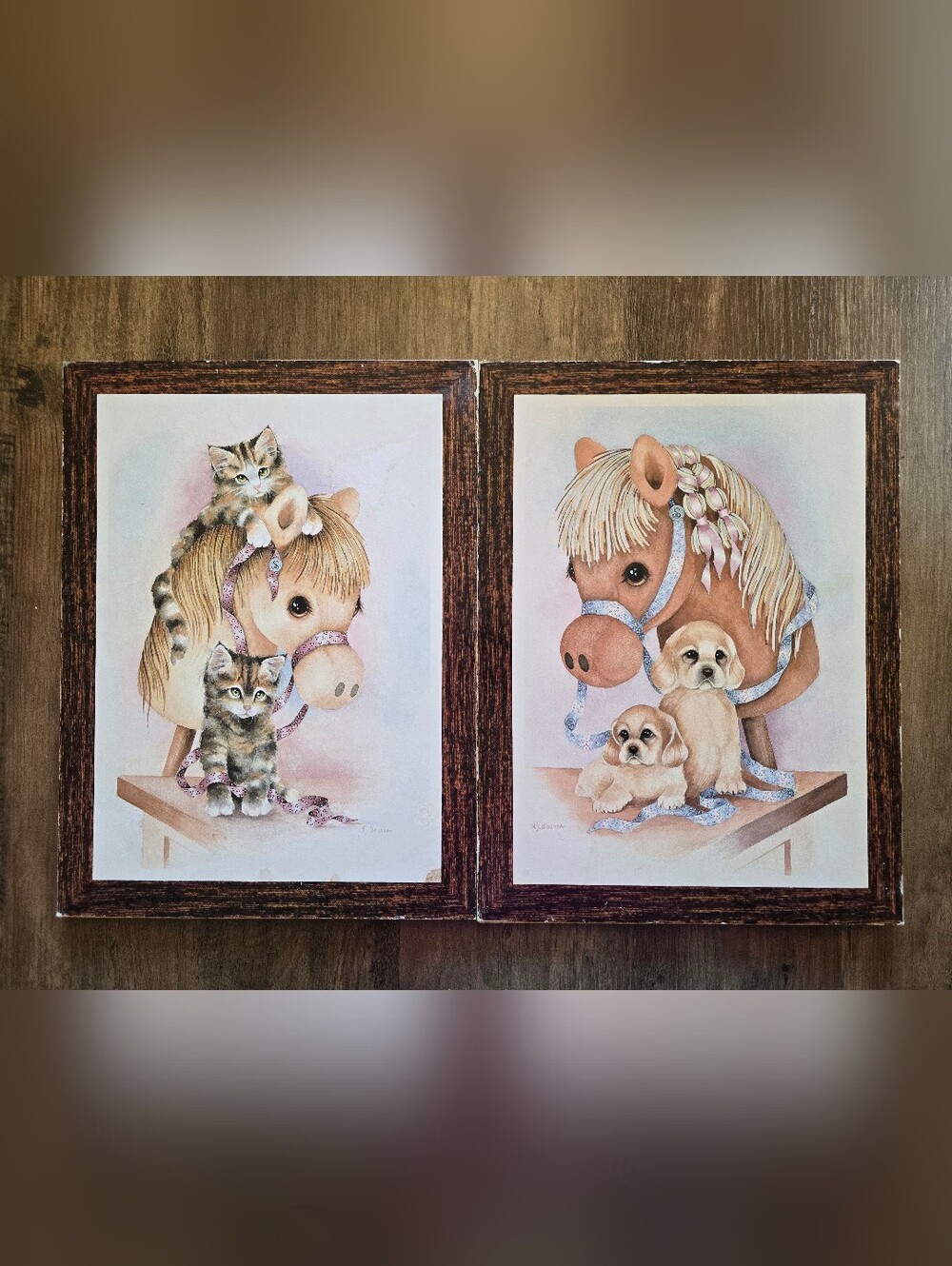 Lot of 2 Vintage 1980s Hobby Horses Nursery Wall Hangings Plaques By N.J. Bouvia
